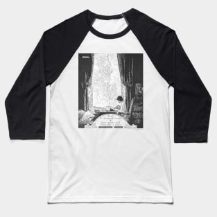 Virginia Woolf Book and Reading Quote Franklin Booth Woman in Library Writing Dark Academia Ink Illustration Baseball T-Shirt